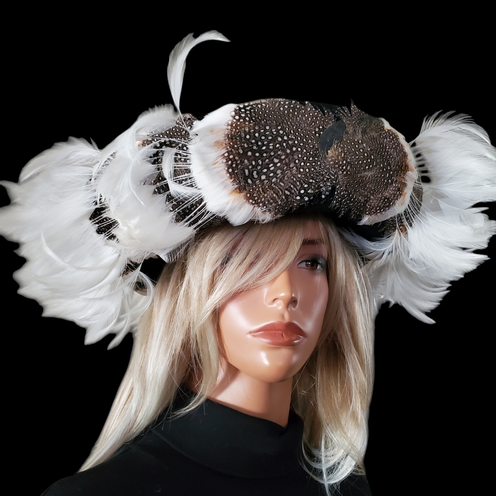 Rare Vintage Jack McConnell Boutique Feathered Hat Hollywood Regency Luxury